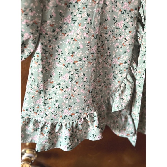AS U Wish Women's Floral Mini Dress Long Sleeve  Ruffle Hem Sage L NWT - Picture 5 of 13